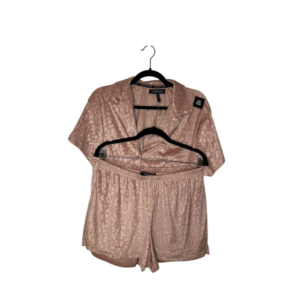 BCBGMAXAZRIA‎ Leopard Print Velvet Pajama Set Loungewear Womens Size L